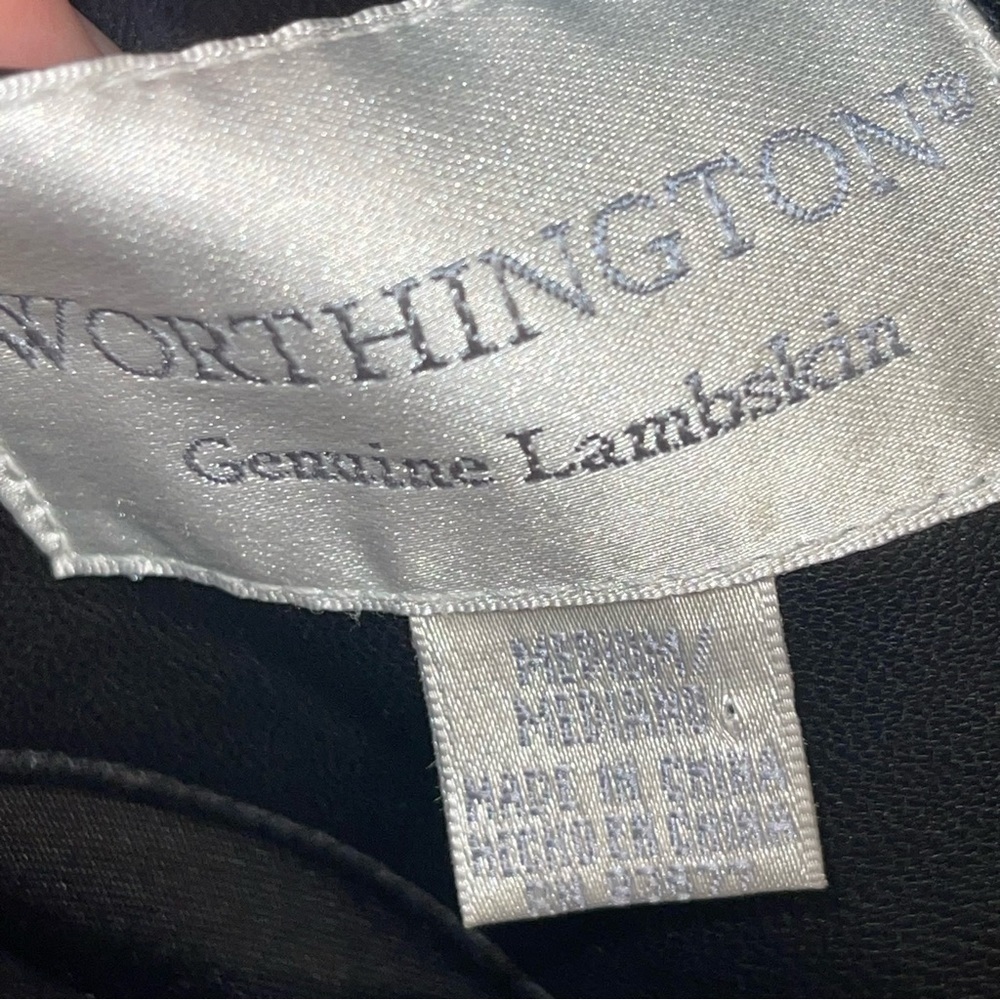 Worthington Lambskin Leather Coat Fur Lined Hood Drawstring Waist Size M - Picture 11 of 17